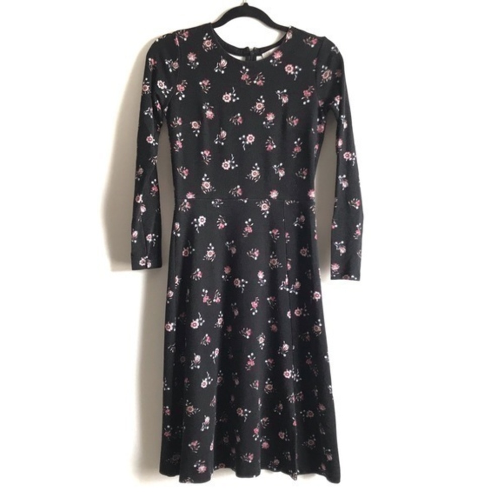 LOFT Black Pink Floral Long Sleeve Dress Size 00